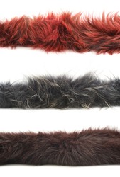 Strip of fur isolated over the white background, set of three color versions: red, gray and brown
