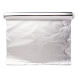 Roll of aluminium gray foil paper over isolated white background