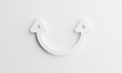 Two white arrow icons moving in a curved line on a white background,3d illustration.