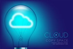 Alphabet Incandescent light bulb switch on set Cloud connect concept, illustration isolated glow in blue gradient background