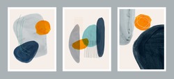 Set of abstract minimalist hand painted illustrations for wall decoration, postcard or brochure cover design. Vector EPS10.