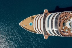 Large cruise ship front bow aerial top view
