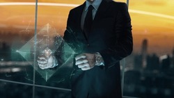 Businessman with Derace hologram concept