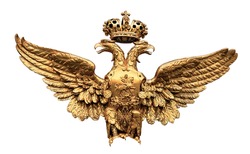Double-headed eagle gold. Russian Empire coat of arms heraldic symbol isolated