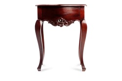 bedside table isolated on a white background, wood carving, mahogany
