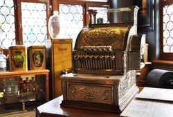 Vintage cash register in an old pharmacy