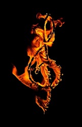 treble clef.flame.burning on black background
