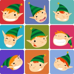 Santa´s Elves christmas avatars vector cartoon illustration