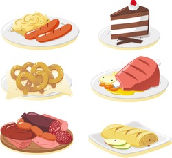 German cuisine dishes cartoon illustration set