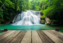 Waterfall in tropical forest at Erawan national park Kanchanaburi province, Thailand