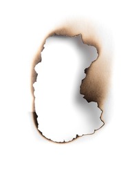 White paper burn hole with shadow on white background