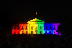 On June 26, 2015, the White House was illuminated in rainbow colors to commemorate the landmark Obergefell decision legalizing gay marriage.