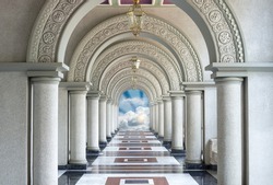 Beautiful Arched walkway with blue sky and cloud