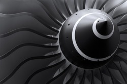 Turbine blades of turbo jet engine for passenger plane, aircraft concept, aviation and aerospace industry 