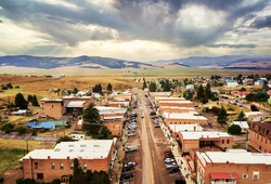 Aerial view of Broadway Street of Philipsburg, Montana, Philipsburg is a town in and the county seat of Granite County, Montana, United States.