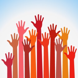 warm colorful up hands logo, vector illustration