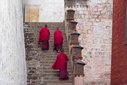 Monks in Tashi Lhunpo Monastery, Shigatse, Tibet, China