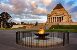 Shrine of Remembrance in Melbourne, Australia at sunset