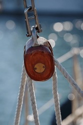Sailing boat pulley with nautical rope