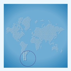 Digital World Map with binary code