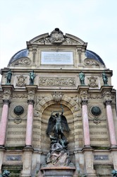 Statuary at the Fontaine Saint-Michel, Paris, Île-de-France, France
