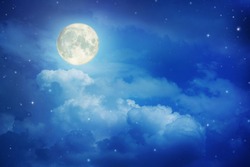 Super moon.Full moon in night sky with the clouds ,Elements of this image furnished by NASA.