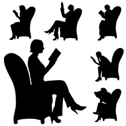 Vector silhouette of people who sit in the chair.