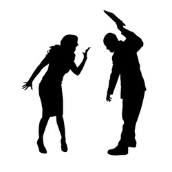 Vector silhouette of a couple who is arguing on a white background.