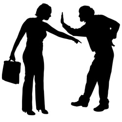 Vector silhouette of couple who argues on a white background.