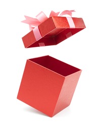 Present explosion for Christmas ,New Year's Day and valentine, Open red gift box white background