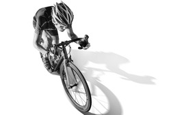 Athlete cyclists in silhouettes on white background.