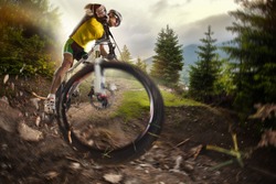 Sport. Mountain Bike cyclist riding single track 