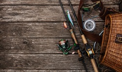 Fishing tackle background.