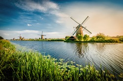 Historians Dutch windmills near Rotterdam.