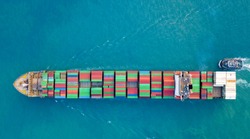 Aerial view , container ship or cargo ship in import export and business logistic.
