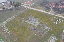 Kütahya, Cavdarhisar, Aizonai  Turkey - 05.01.2021 
Overview of Aizonai, the ancient city of Kütahya, from above.