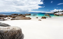 Beautiful Boulders beach landscape, panoramic view, amazing travel location, Simon's Town, Western Cape, South Africa
