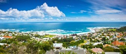 Cape Town city panoramic image, beautiful cityscape  and beach on Atlantic ocean coast, South Africa travel
