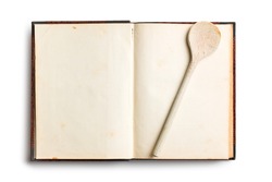 old blank recipe book on white background
