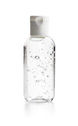 Coronavirus prevention hand sanitizer gel in bottle. Hand disinfectant gel isolated on white background.