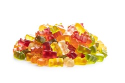 Jelly gummy bears candy. Colorful sweet confectionery isolated on white baackground.