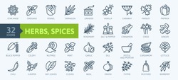 Spices, condiments and herbs  - minimal thin line web icon set. Outline icons collection. Simple vector illustration.
