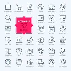 Thin lines web icons set - E-commerce, shopping