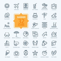 Outline web icon set - summer, vacation, beach