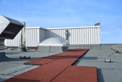 Flat roof vented skylight dome on an industrial building