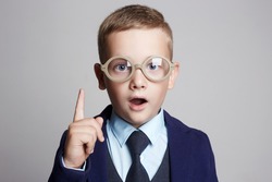 funny child in glasses and suit.genius Kids.idea