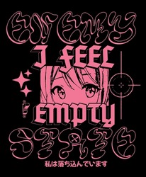 Japanese slogan text with neon anime girl vector print design for tee and poster Translation 