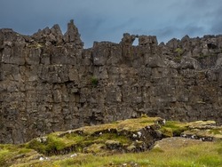 Lögberg, the historical site of the Alþingi (general assembly) in the Thingvellir National Park in Iceland. One of the oldest surviving parliaments in the world, founded in 930