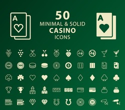 Set of 50 Minimal and Solid Casino Icons. Vector Isolated Elements.