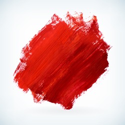 Red paint artistic dry brush stroke. Watercolor acrylic hand painted backdrop for print, web design and banners. Realistic vector background texture